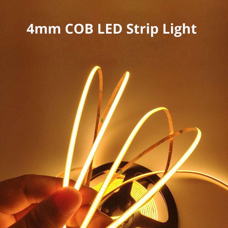 

4mm Narrow 12V 24V 480 LEDs High Density Flexible COB LED Strip Light Bar Tape Lighting Ra 90 3000K 4000K 6000K