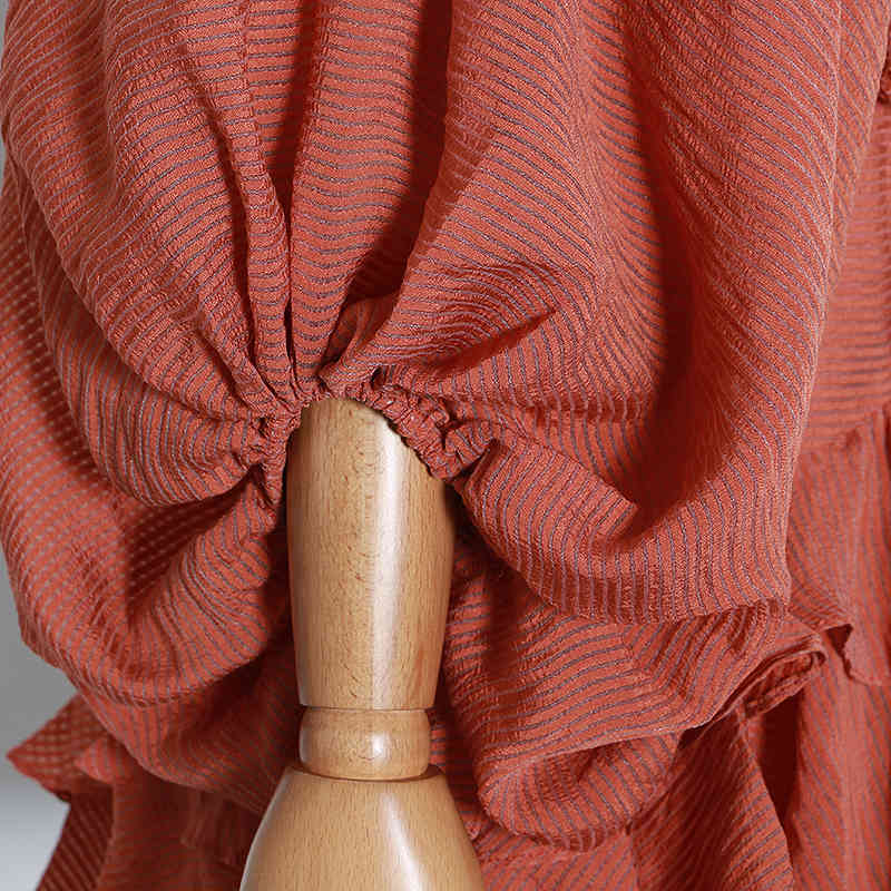 TWOTWINSTYLE Vintage Patchwork Ruffles Women Dresses O Neck Lantern Long Sleeve High Waist With Sashes Dress Female Fashion Tide 210409