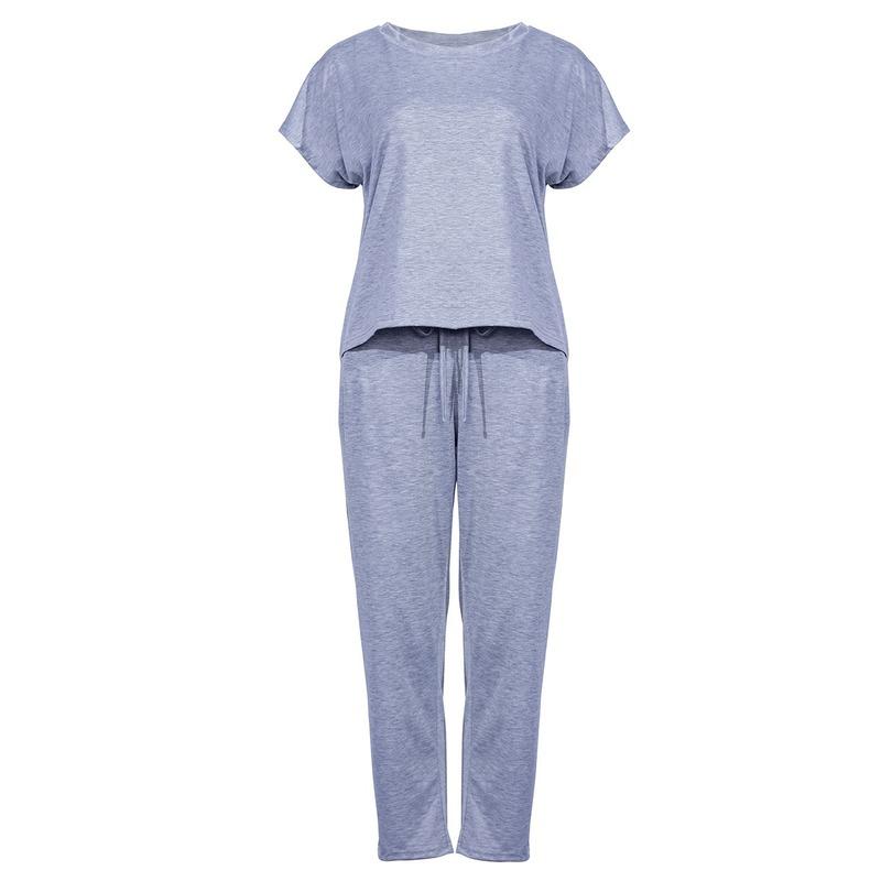 Tracksuits Women Sets 2 Piece Summer Sports Jogger Solid Short Sleeve Sweatshirt Homewear Trousers Plus Size Sleepwear Two Dress