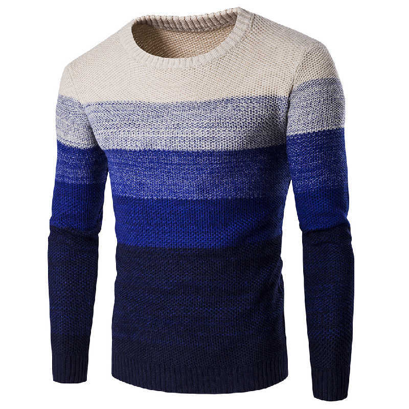 Striped Sweater Men Winter Casual Pullover Men Long Sleeve Knitted O-Neck Gradient Color Sweaters Male Plus Size S-2XL 210818