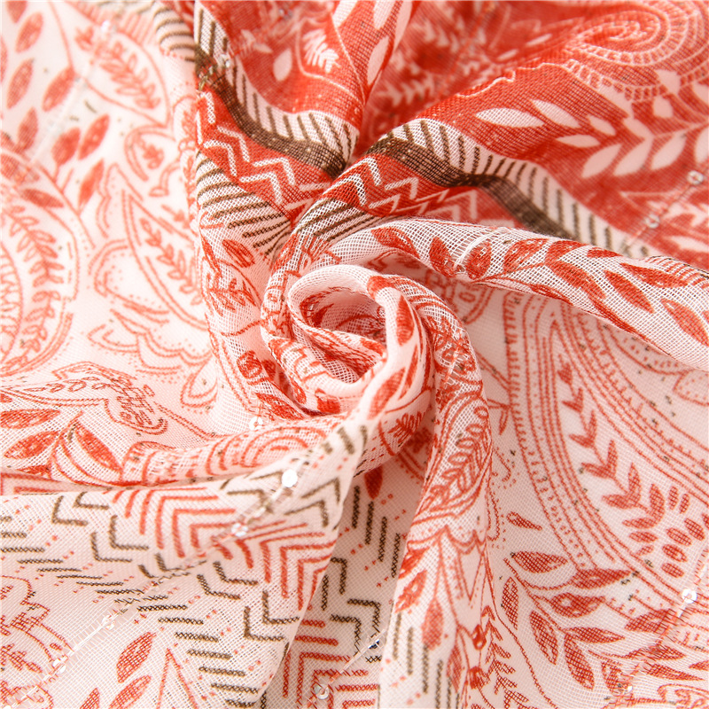 spring and summer womens cotton and linen scarf sequined cashew flower lace ethnic style literary forest female shawl