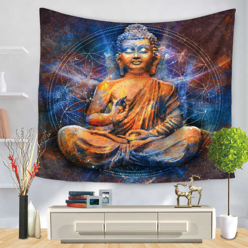 Indian Buddha Statue Tapestry Wall Hanging Wall Cloth Chakra Tapestries Psychedelic Yoga Carpet Home Decoration 210609