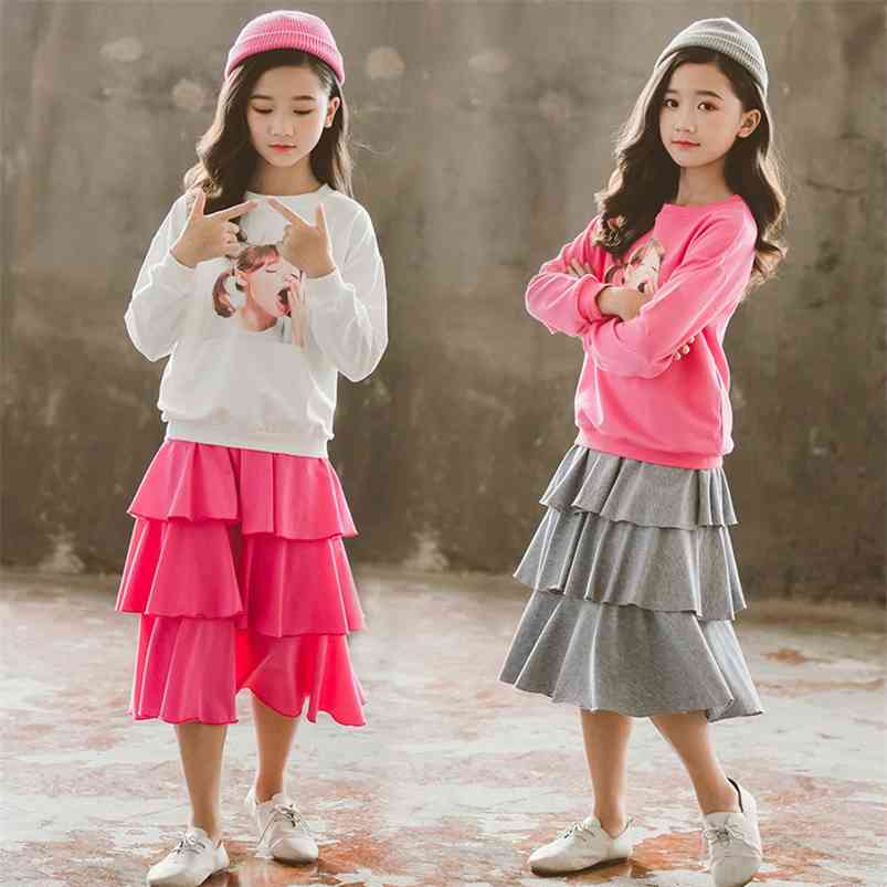 Autumn Children Sets Casual Long Sleeve O Neck Print T-Shirt Gray Solid Ruffles Skirt 2Pcs Girls Clothes 3-12T 210629, White
Autumn Children Sets Casual Long Sleeve O Neck Print T-Shirt Gray Solid Ruffles Skirt 2Pcs Girls Clothes 3-12T 210629, White