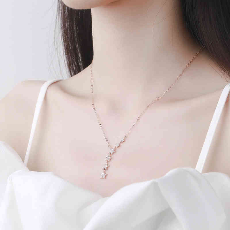 Live Straight S925 Sterling Silver Sky Star Pendant Necklace Five Pointed Gift for Girlfriend and Couple