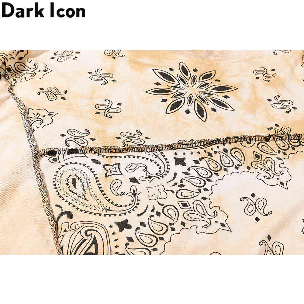 Tie Dyeing Bandana T-shirt Long Sleeve Round Neck High Street Men's TShirt Cotton Tee Shirts 210603