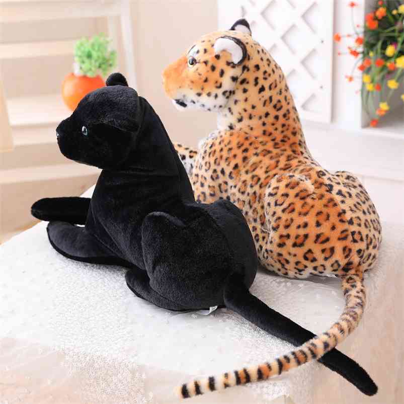plush black panther Toy Realistic Stuffed Animals lifelike leopard soft doll Gift For Children 210728