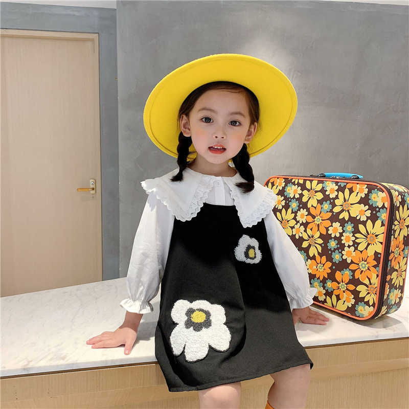 Girls spring cute clothes set turndown collar blouse and embroidery sling dress 2pcs suit kids fashion 210615, Blouse and dress
Girls spring cute clothes set turndown collar blouse and embroidery sling dress 2pcs suit kids fashion 210615, Blouse and dress