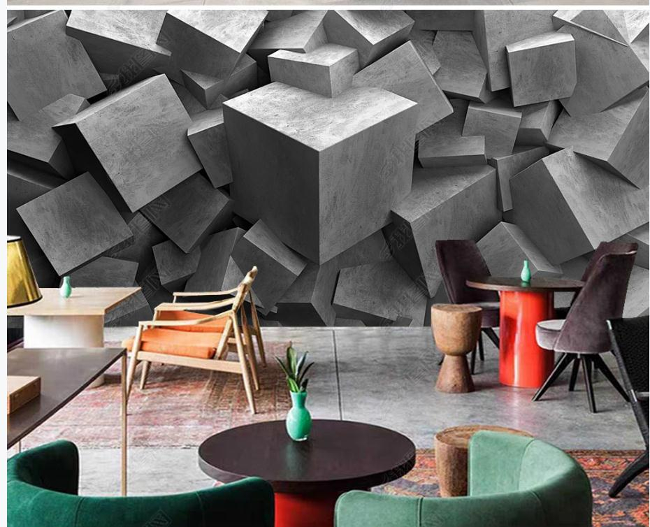 stereoscopic wallpaper Three-dimensional cement board square carving 3D background wall