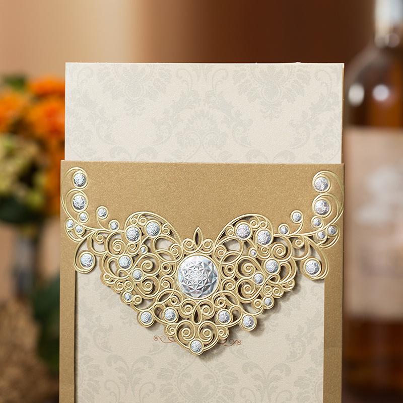 2021 Red Gold Laser Cut Crown Flora Wedding Invitations Card Greeting Cards Wedding Event Party Decoration with inner sheet and envelope