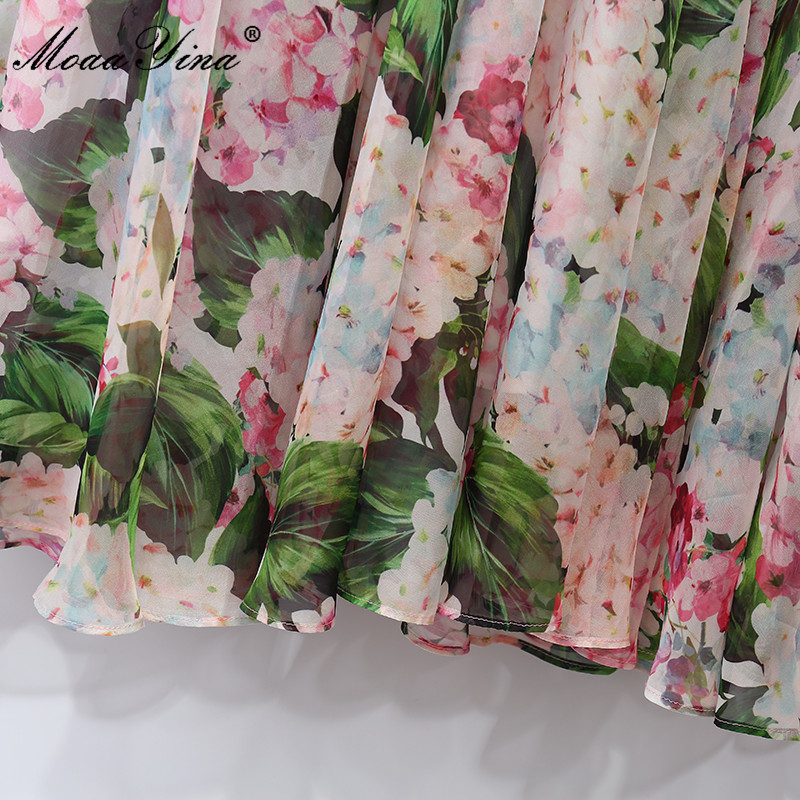 Fashion Runway Summer Chiffon Dress Women Lantern Sleeve Floral print Vintage Ladies Loose Midi 210524