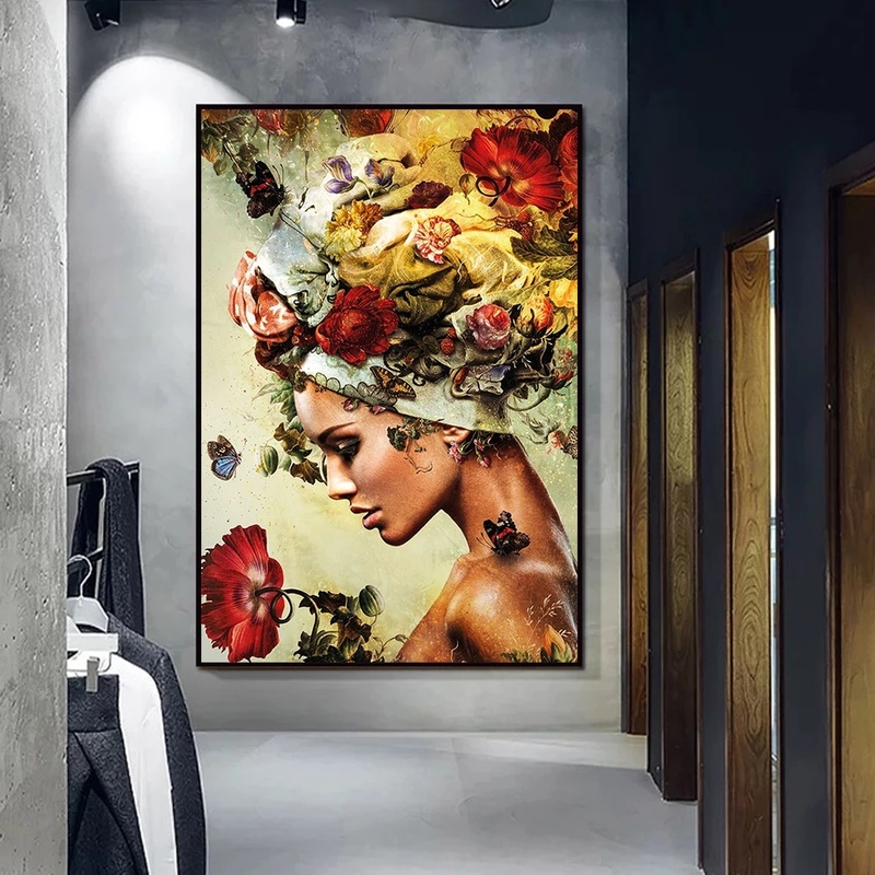 Profile Woman Floral Art Posters and Prints Abstract Characters Graffiti Art Murals Art Pictures on Canvas Home Decor