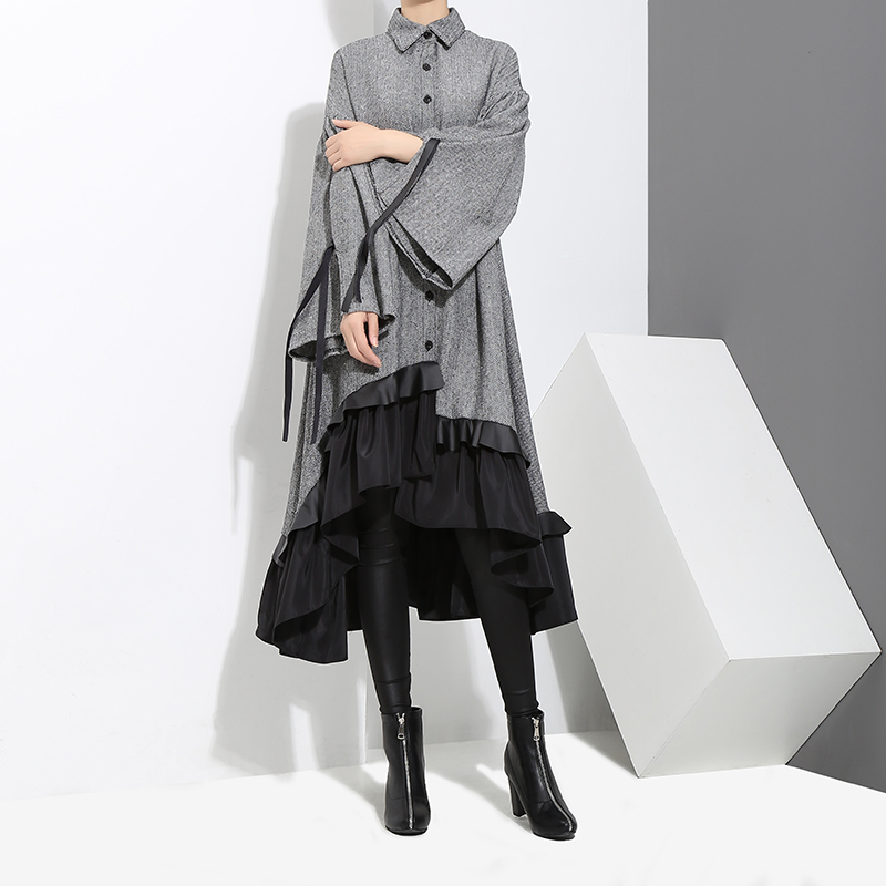 2021new england style woman winter gray shirt dress midi long sleeve ruffle patchwork big size lady elegant party vintage dress 3073, Black;gray
2021new england style woman winter gray shirt dress midi long sleeve ruffle patchwork big size lady elegant party vintage dress 3073, Black;gray