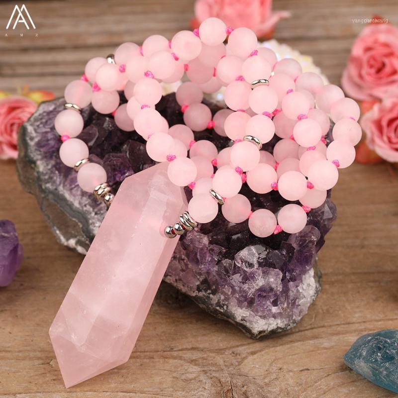 Natural Roses Quartz Double Point Pendant Frosted Matted Pink Round Beads Knotted Handmade Necklace Jewelry Dropship1
Natural Roses Quartz Double Point Pendant Frosted Matted Pink Round Beads Knotted Handmade Necklace Jewelry Dropship1