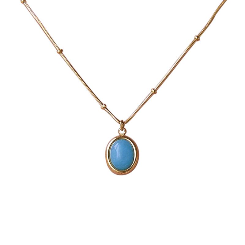 Pendant Necklaces Fashion 18K Gold Plated Titanium Steel Clavicle Chain Blue Oval Natural Aquamarine Necklace, Silver
Pendant Necklaces Fashion 18K Gold Plated Titanium Steel Clavicle Chain Blue Oval Natural Aquamarine Necklace, Silver