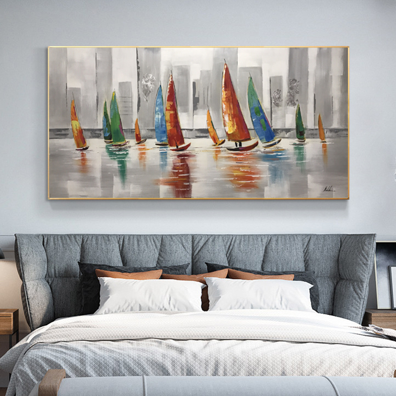 Oil Painting On Canvas Boat On the Sea Pictures Canvas Prints Wall Art For Living Room Decoration Landscape Posters