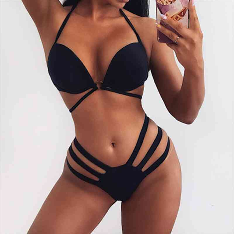 Sexy Halter Bandage Swimwear Push Up Bikini Sets Women Two Pieces Swimsuits Summer Beach Bathing Suits Thong Biquinis, White;black
Sexy Halter Bandage Swimwear Push Up Bikini Sets Women Two Pieces Swimsuits Summer Beach Bathing Suits Thong Biquinis, White;black