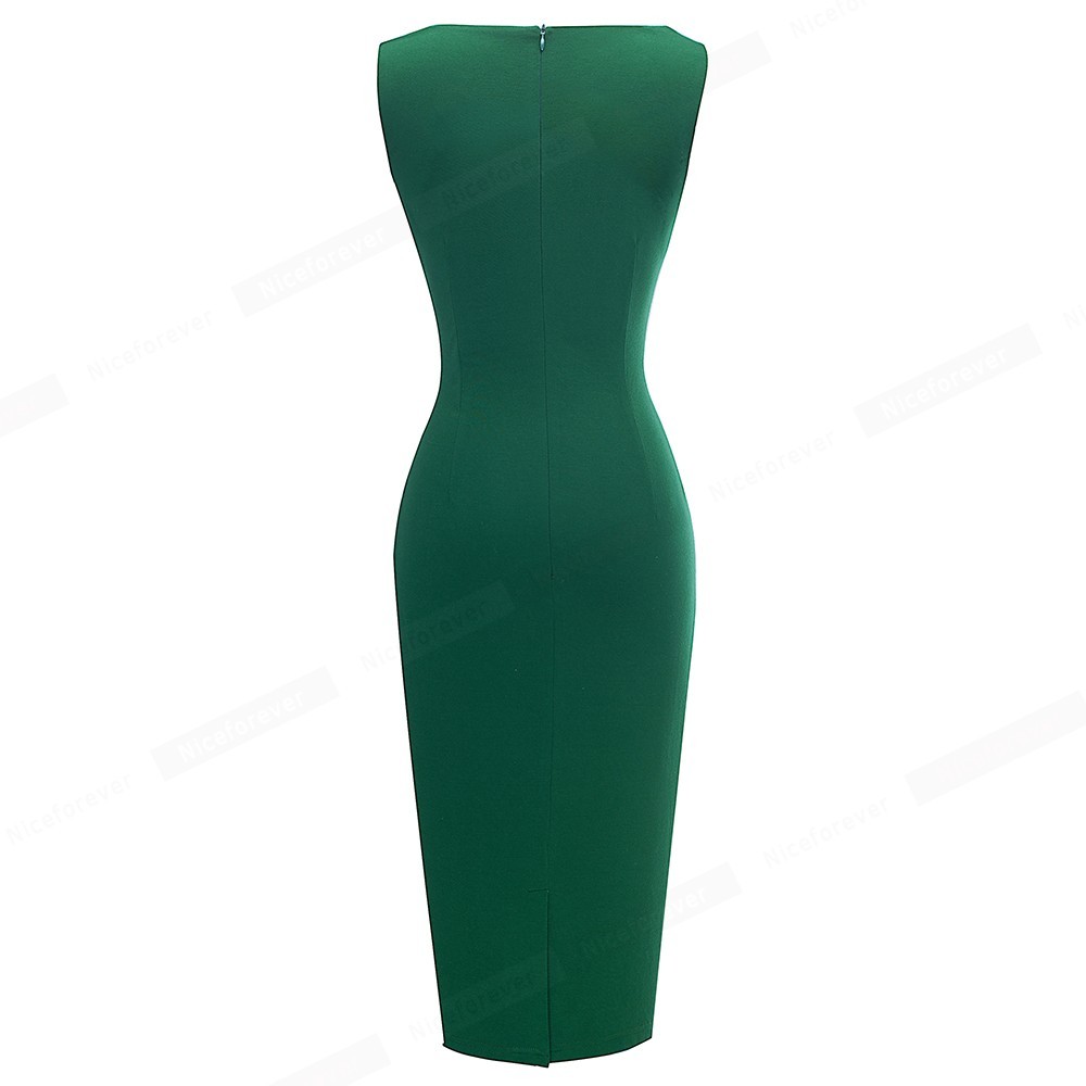 Nice-Forever Solid Color Elegant Work Office Dresses Business Formal Party Bodycon Sheath Women Dress B584 210409