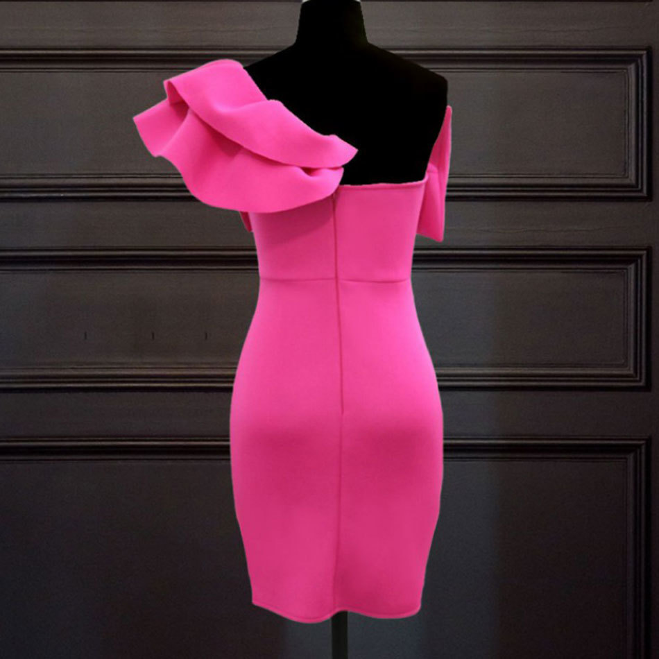 Free Summer Women Bowknot Dress Sexy One Shoulder Ruffle Sleeve Bodycon Club Runway Party Vestidos 210524