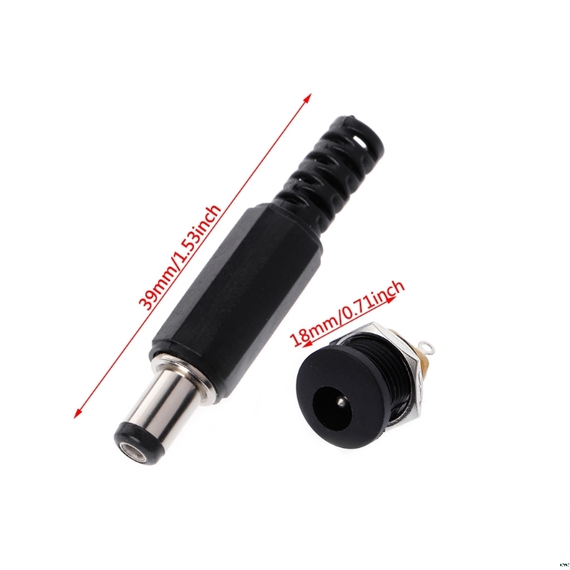 5 Pcs 5.5 Mm X 2.1 Mm Male Dc Power Plug Connector + 5 Pcs Screw Lock Female Panel Socket mount Adapter