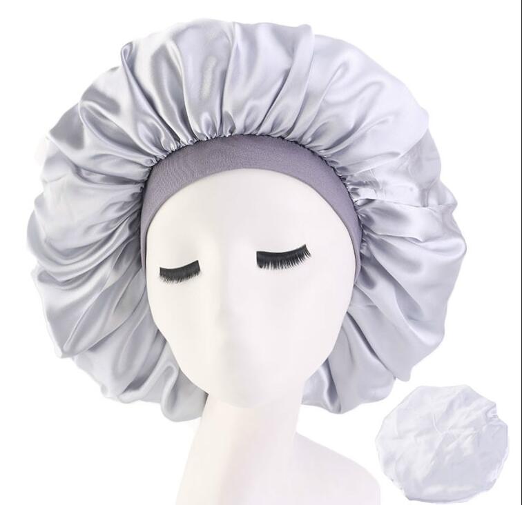 Large Print Satin Silky Bonnet Sleep Cap Width Elastic Band for Women Solid Color Head Wrap Lady Hair Accessories GC819