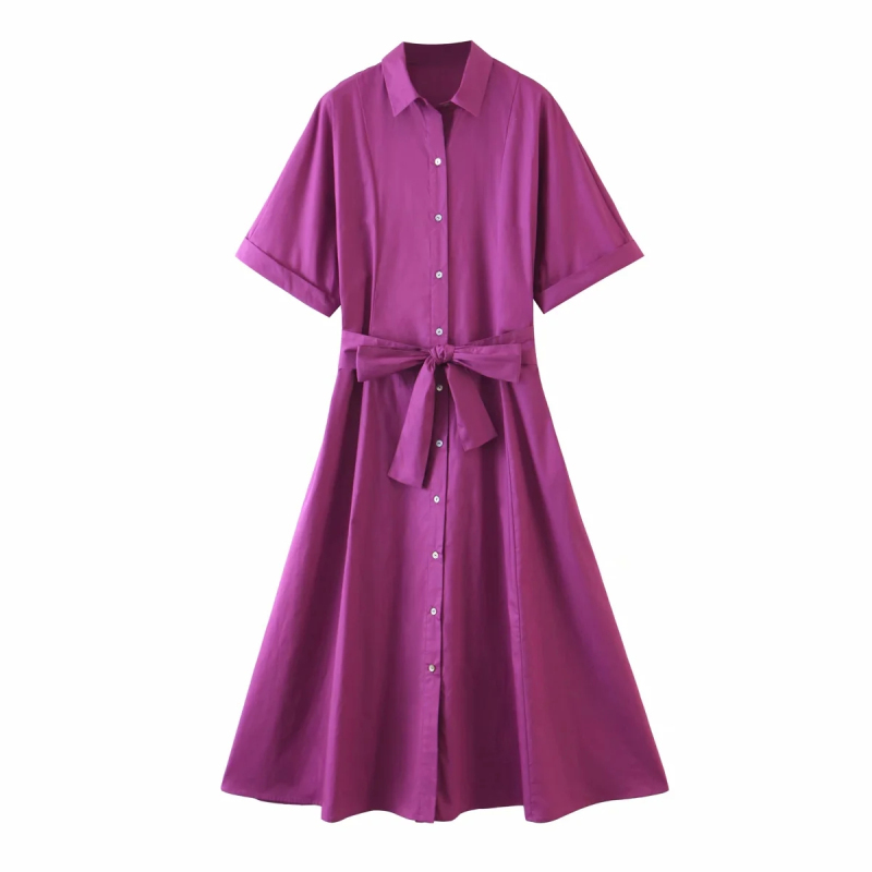 vintage women elegant purple long dress fashion ladies turn down collar button es female chic girls cute 210430