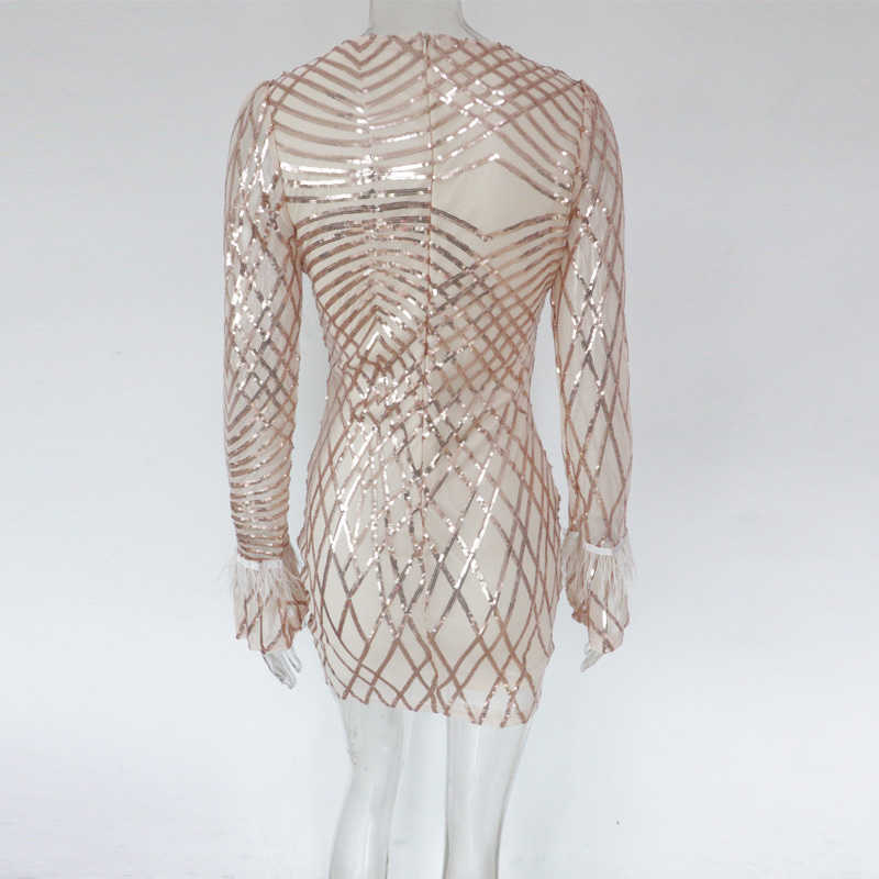 Beyprern Beautiful Sequin Glam Mini Dress Elegant Ruched Feather Patchwork Bodycon White Year Party Chirstmas Outfits 210623