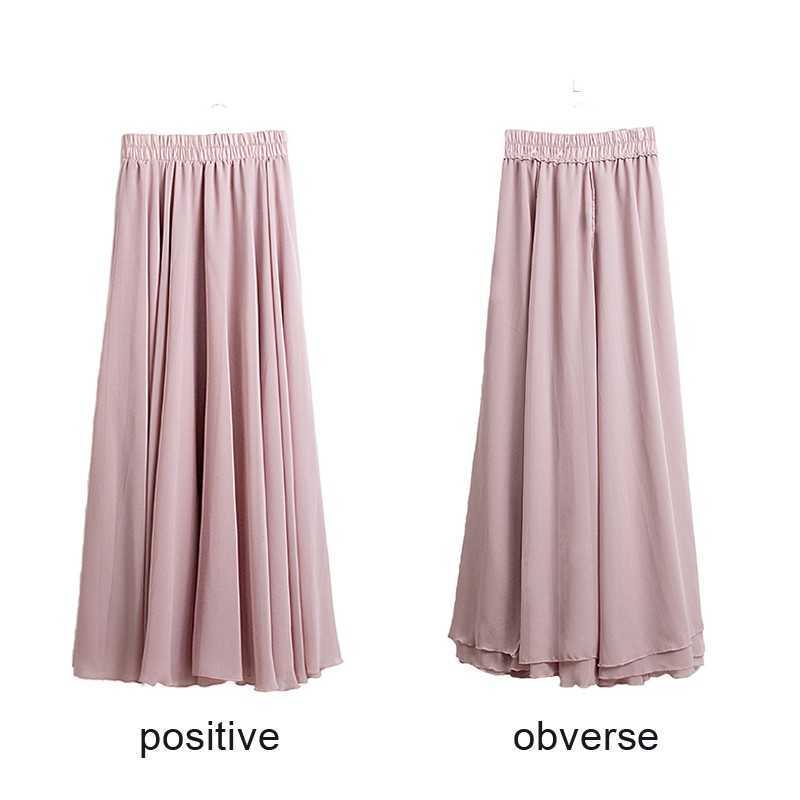 3 Layer Chiffon Long Skirts For Women Elegant Casual High Waist Boho Style Beach Maxi Saias 80/90/100cm Spring SK273 210619