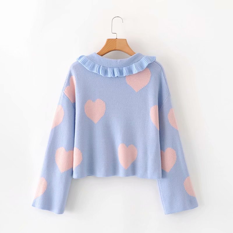 Lapel Love Zipper Knit Sweet Female Cardigan Harajuku Korean Navel Fashion Chic Women's Sweater Tops 210507