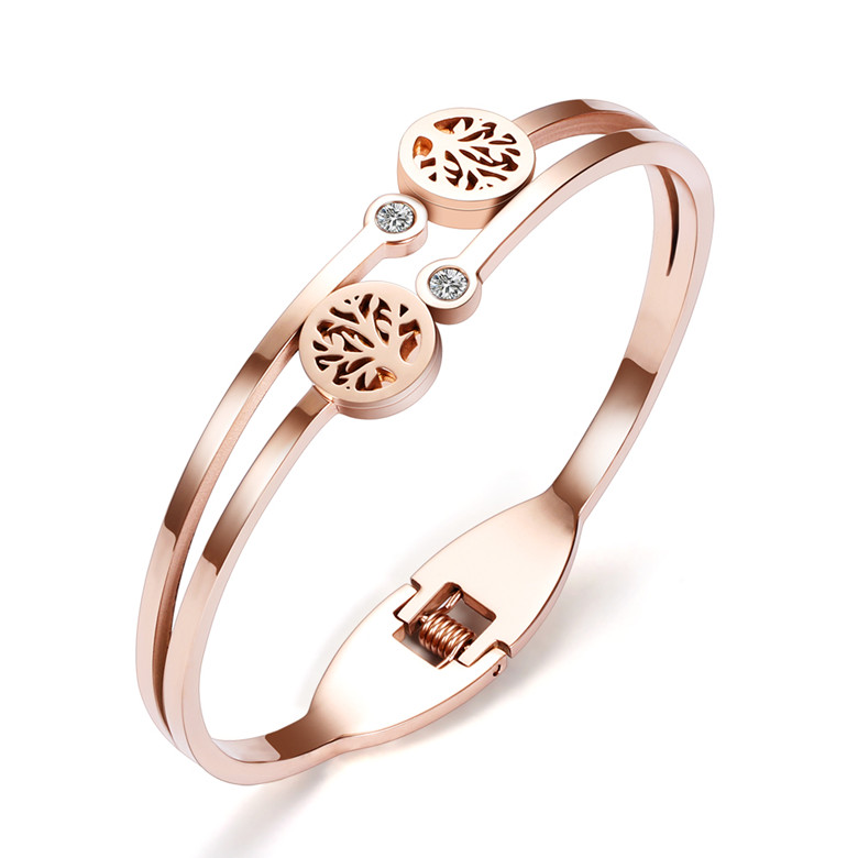 Fashion Women Bangles Elegant Zircon 18K Gold Plated Hollow Out Trees Bracelets Stainless Steel Party Jewelry