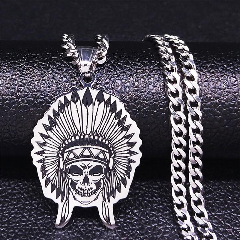 Pendant Necklaces Tribe Leader Skeleton Stainless Steel Necklace Men Silver Color Chain Jewelry Acero Inoxidable Joyeria N4045S05
Pendant Necklaces Tribe Leader Skeleton Stainless Steel Necklace Men Silver Color Chain Jewelry Acero Inoxidable Joyeria N4045S05