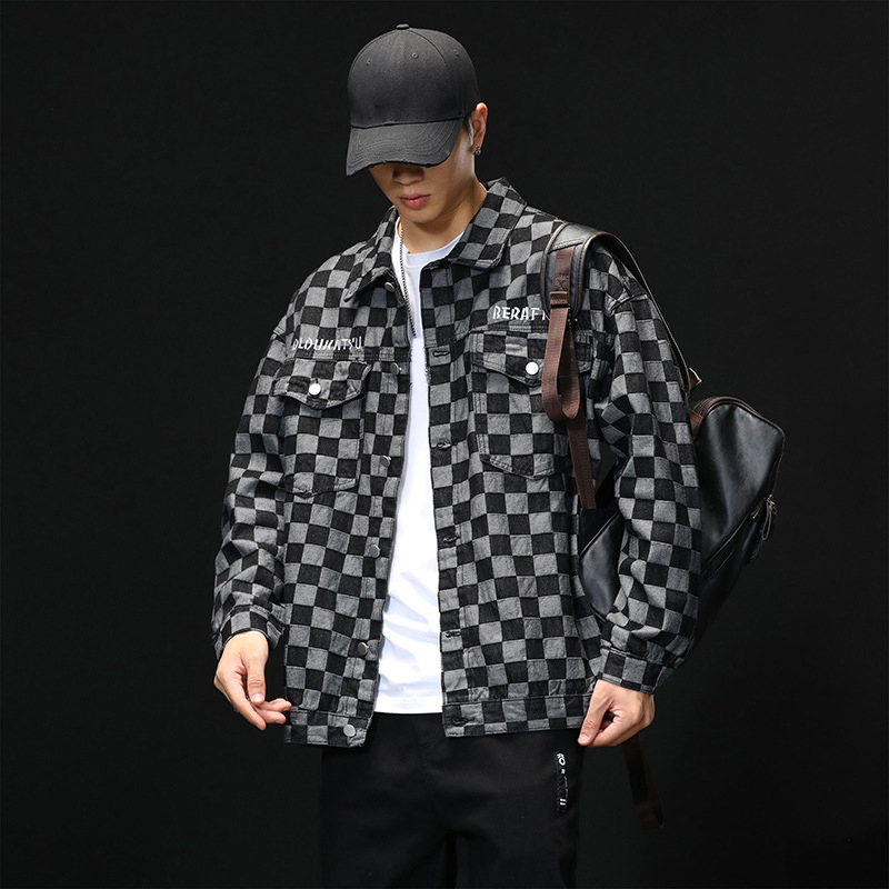 Plaid Jacquard Denim Jacket Men Fashion Letter Embroidery Lapel Long Sleeve Blue Jean Jacket Homme Casual Loose Cowboy Outerwear, Black;brown
Plaid Jacquard Denim Jacket Men Fashion Letter Embroidery Lapel Long Sleeve Blue Jean Jacket Homme Casual Loose Cowboy Outerwear, Black;brown
