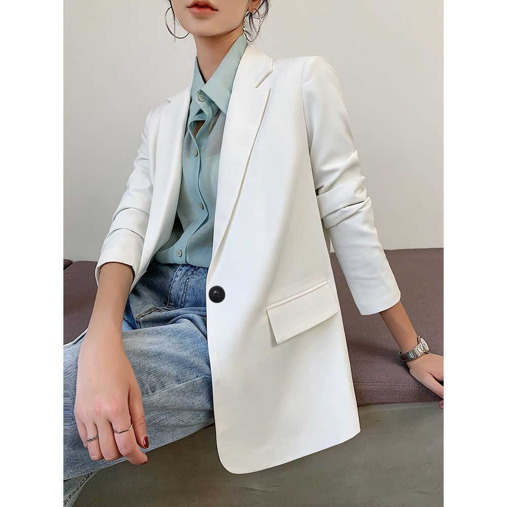 PEONFLY Fashion Women White Blazer Long Sleeve Korean Style Loose Female Office Ladies Arrival Autumn Outwear 210930