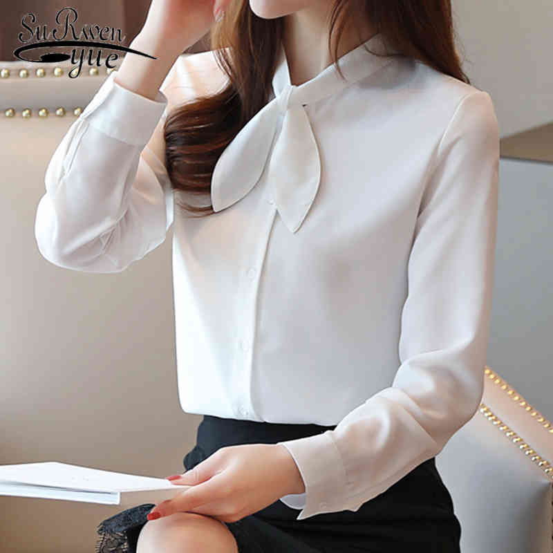 dames blouses lange mouwen blusas mujer de moda womens tops and ladies office Solid chiffon blouse 6955 50 210427