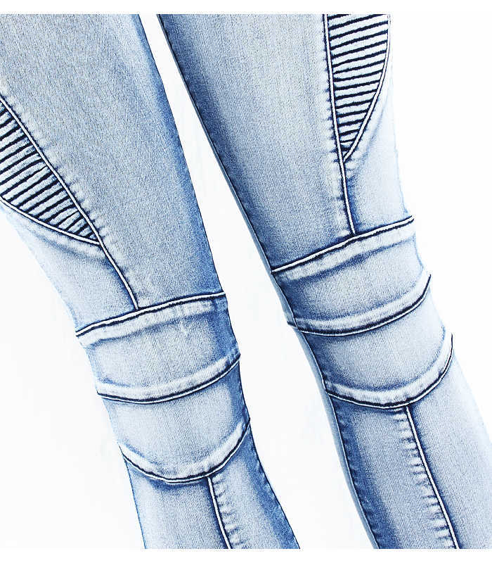 2236 Youaxon Arrived EU Size Motor Biker Jeans Woman Plus 5 Pockets Stretch Bleach Wash Skinny Denim Pants For Women 210809