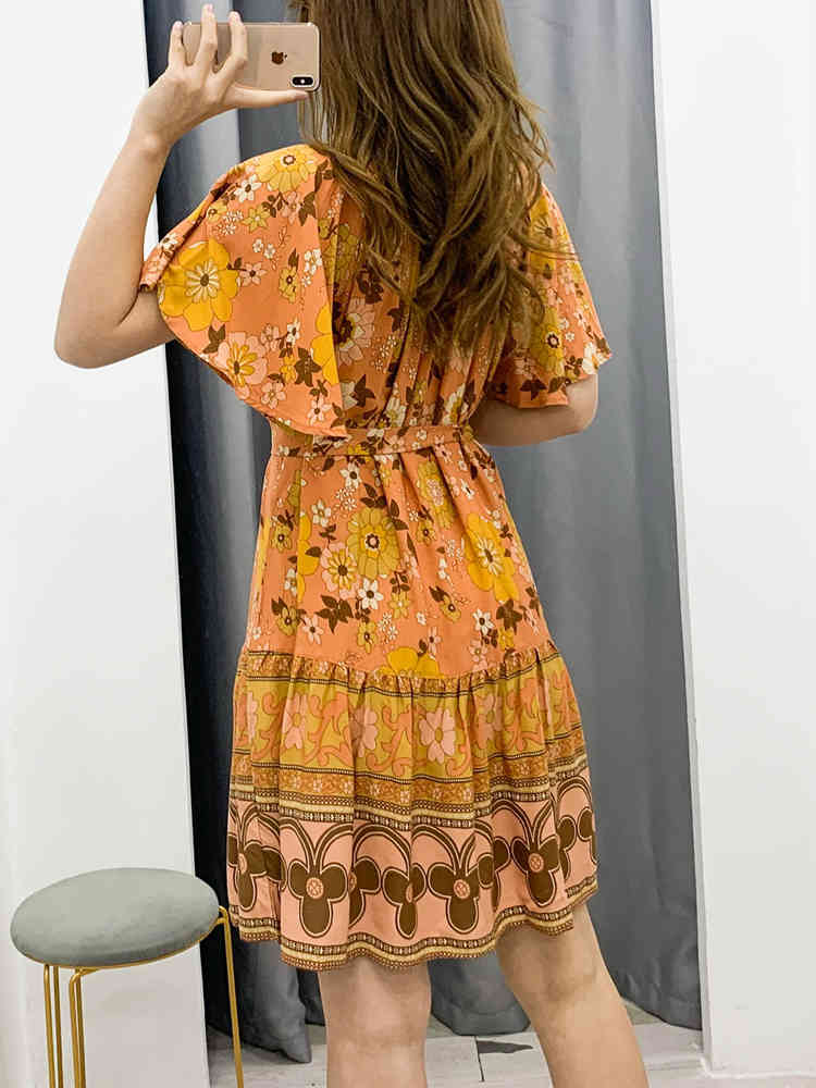 beauty Boho Fashion Floral Print O-neck Midi Dress Women Holiday Chic Sashes Summer Dresses Mujer Vestido De Moda 210514