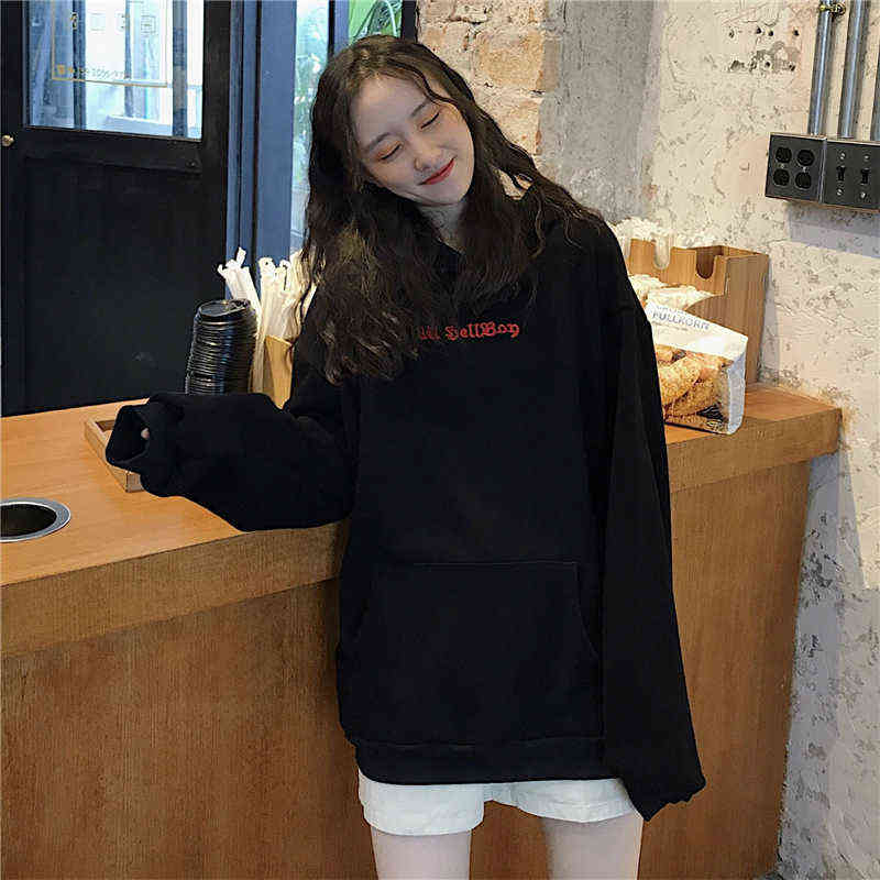 Spring Autumn Women Sweatshirts High Street Harajuku Cute Hoodies Punk Gothic Devil Horn Chic Hooded Pullover Loose Sweat CA6865 211109