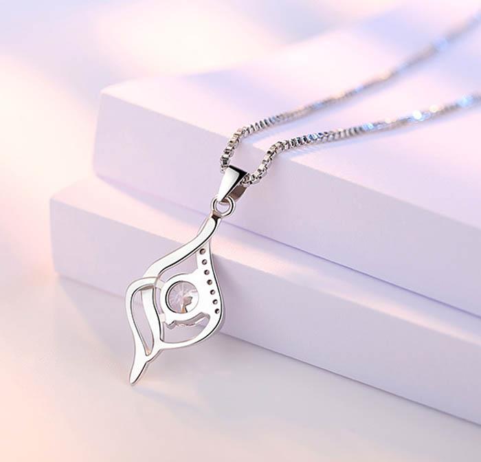 S925 Sterling Silver Pendant Necklace Purple Cubic Zirconia Charms Necklaces Wholesale