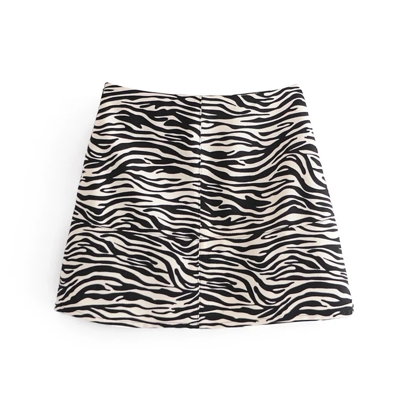 Autumn Women's Fashion All-Match Thin High Waist Zebra Print A-Line Bag Hip Short Skirt 210521