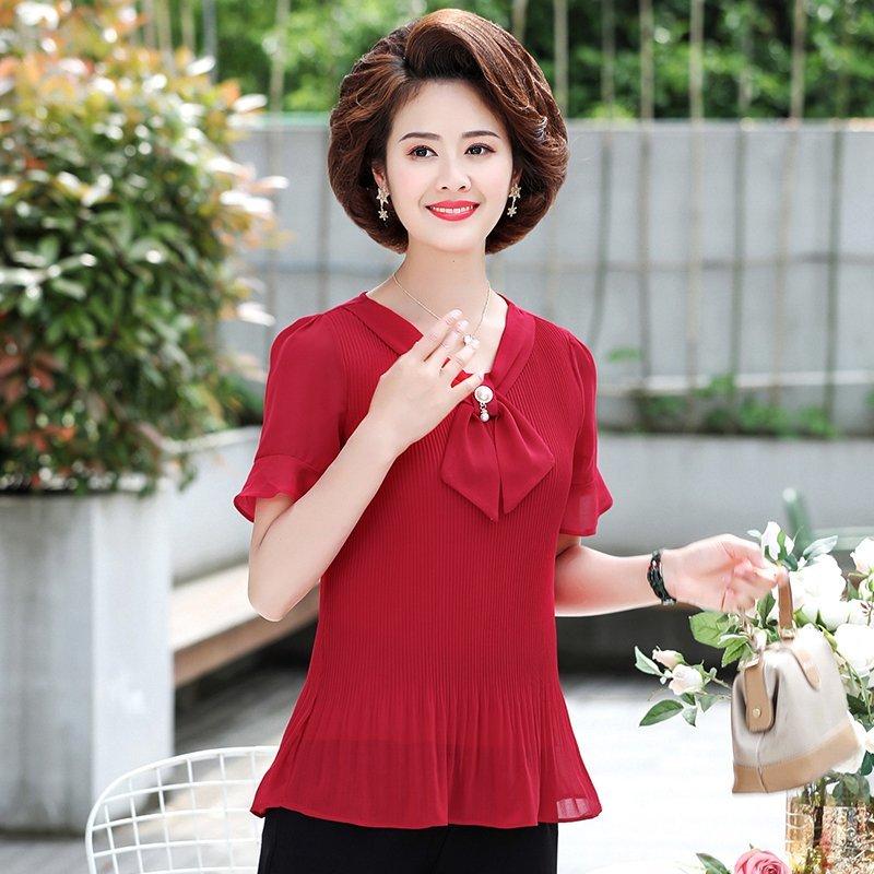 Women's Blouses & Shirts Ruffles Solid Color Bow Tie Short Sleeve Elegant Casual Tops Summer Mother Clothing Female Chiffon Shirt, Red
Women's Blouses & Shirts Ruffles Solid Color Bow Tie Short Sleeve Elegant Casual Tops Summer Mother Clothing Female Chiffon Shirt, Red