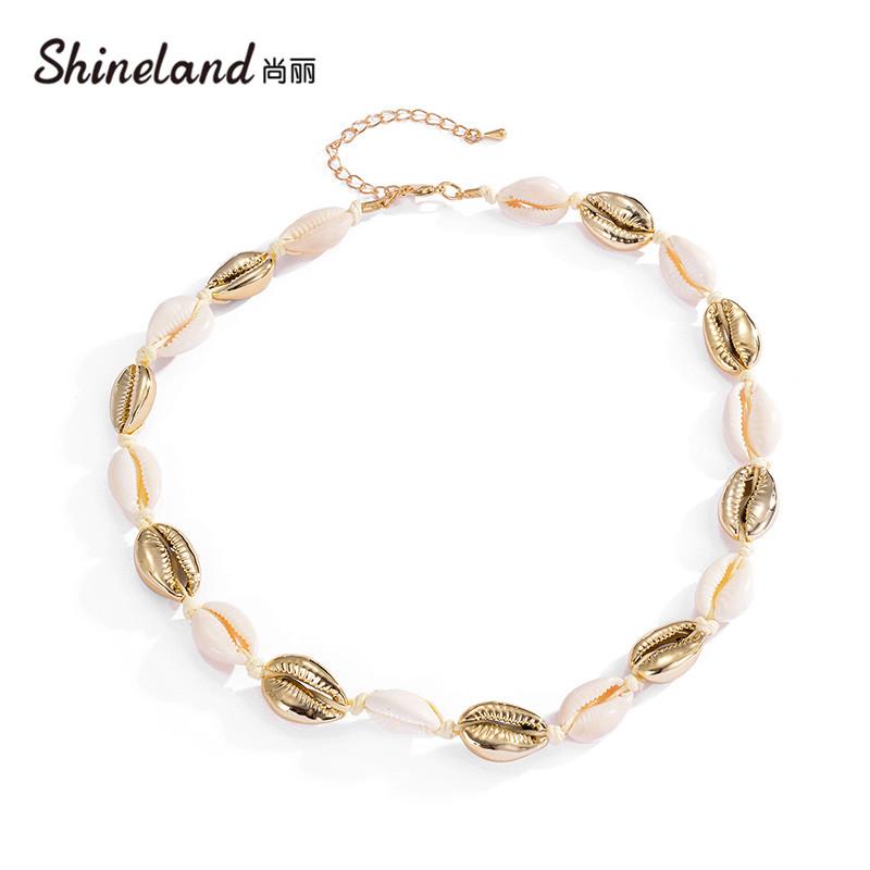 Pendant Necklaces Shineland Fashion Gold Color Cowrie Shell Nature Statement Choker Necklace Bohemia Collar Collier Women Beach Jewelry Gift
Pendant Necklaces Shineland Fashion Gold Color Cowrie Shell Nature Statement Choker Necklace Bohemia Collar Collier Women Beach Jewelry Gift