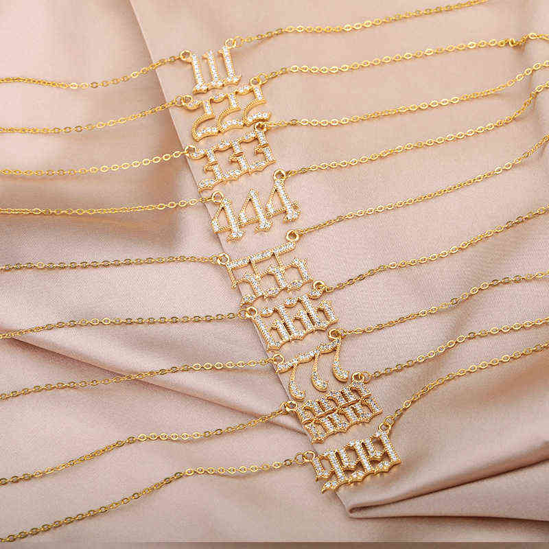Angel Number Necklace 111 222 333 444 555 666 777 888 999 1111 Stainless Steel Chain Zircon Pendant Necklaces For Women Birthday G1206