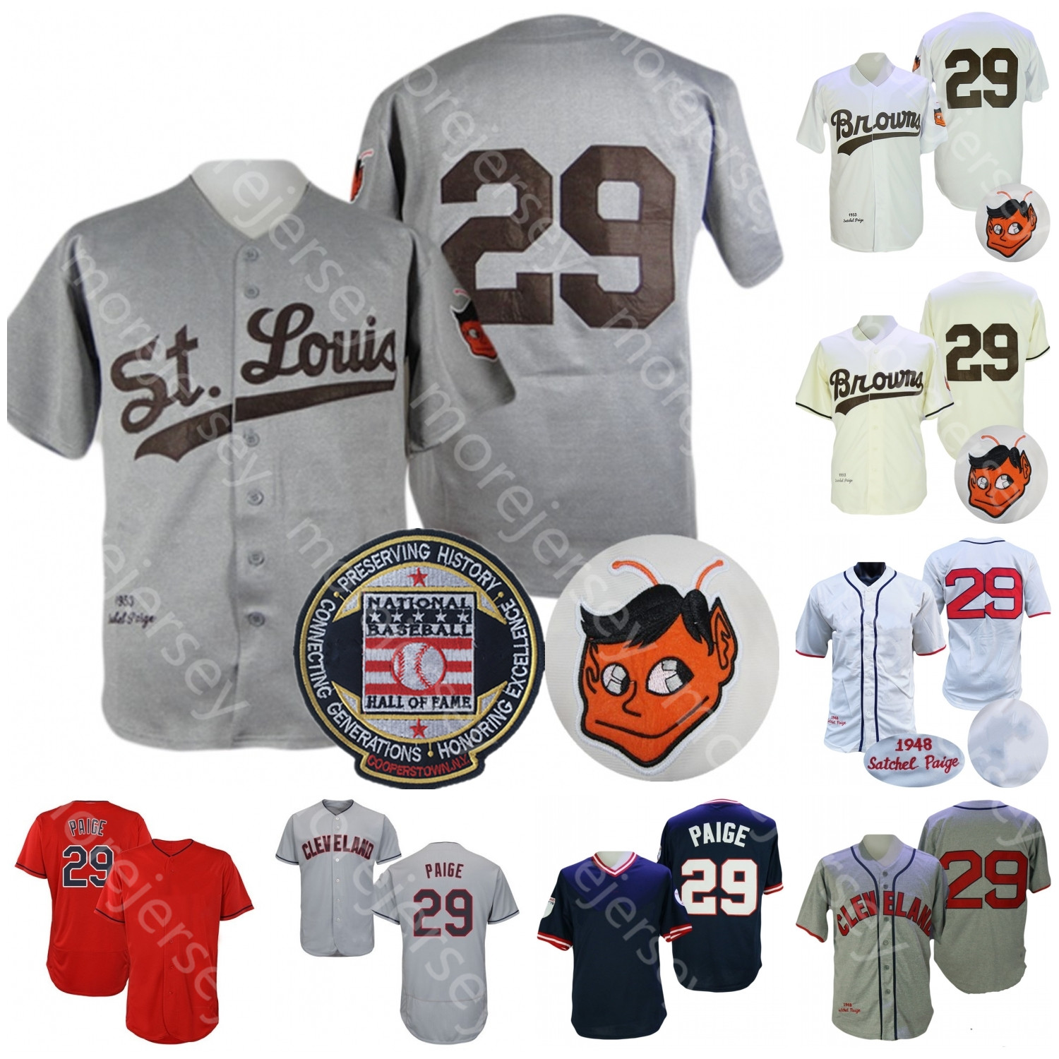 Satchel Paige Jersey Hall Of Fame Patch Salute to Service 1948 1953 Cream Grey White Navy Red Player Drop Shipping Size S-3XL