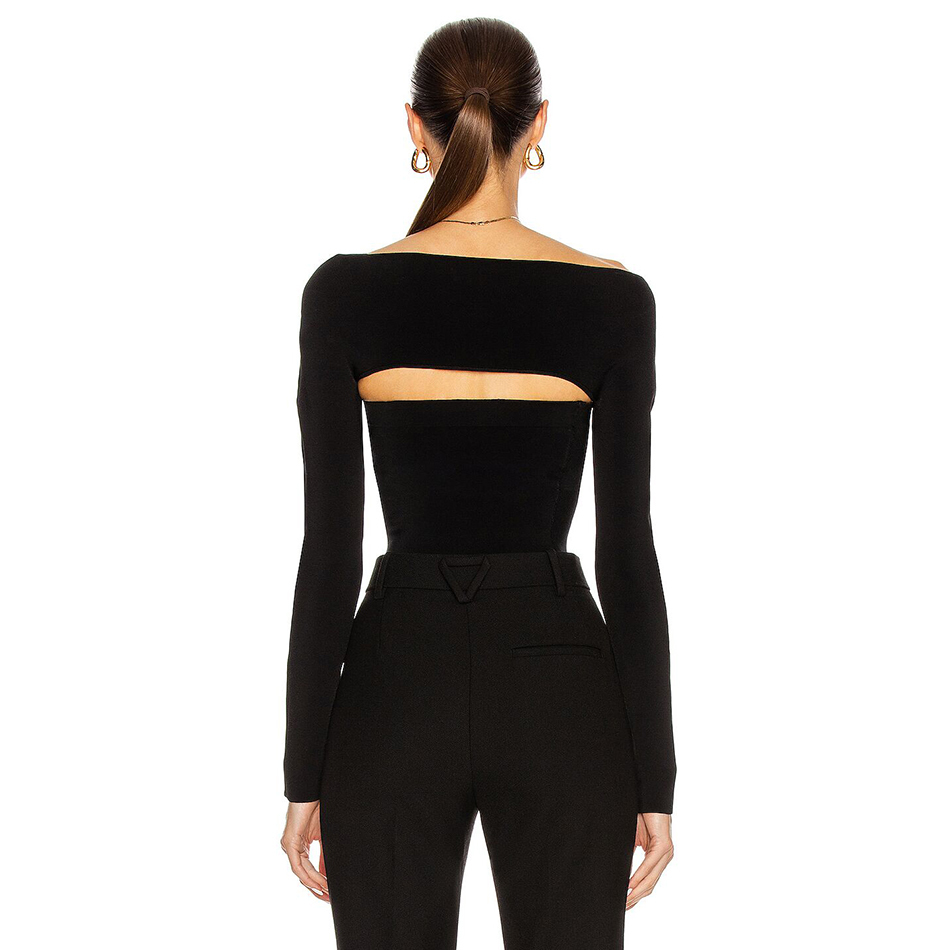 Free Sexy Hedging Bandage Tops Women's Shoulder Long Sleeve Bodycon Hollow Short Club Party 210524