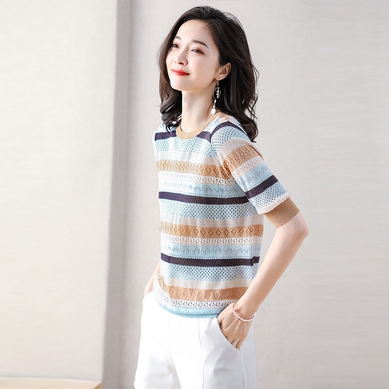 Fashion Women' Knitwear Summer Simple Color Matching Hollow Thin Style All-match Top 210520, Transparent
Fashion Women' Knitwear Summer Simple Color Matching Hollow Thin Style All-match Top 210520, Transparent