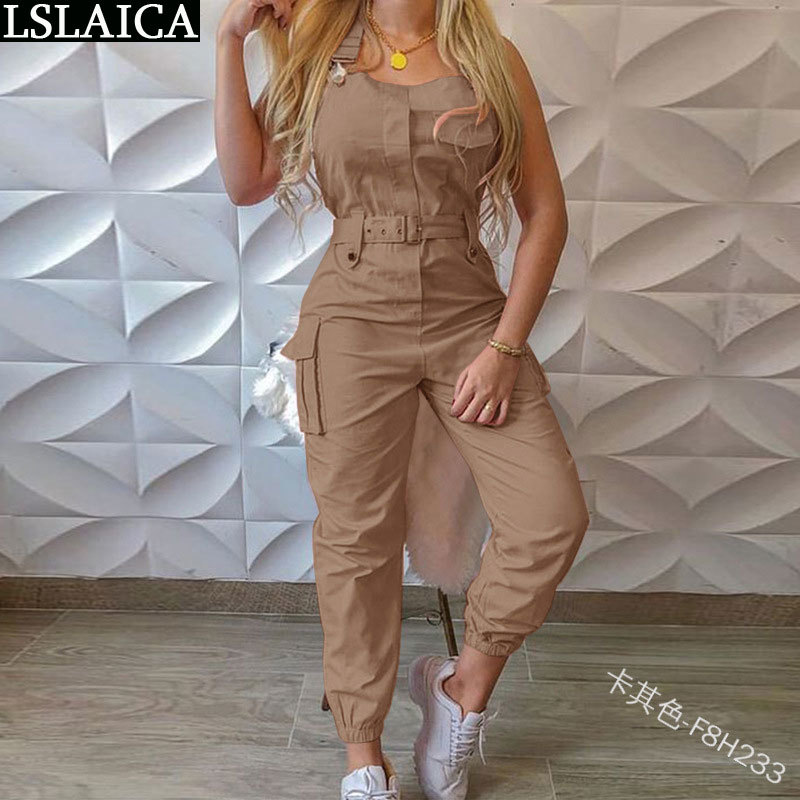 Jumpsuit Women Summer Solid Color Have Belt Plus Size Pocket Design s Casual Streetwear Suspender 210520, Beige
Jumpsuit Women Summer Solid Color Have Belt Plus Size Pocket Design s Casual Streetwear Suspender 210520, Beige