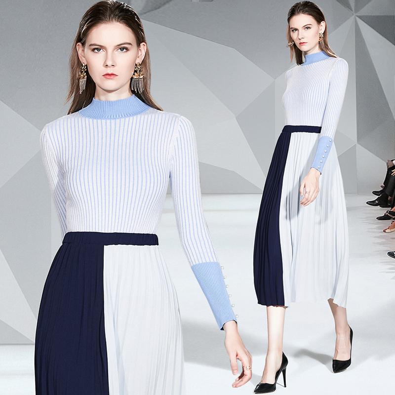 Two Piece Dress 2021 Quality Womens Ladies Designer Set Suit Runway Knit Shirts + Pleated Skirt 2 Pieces Autumn Winter Long Sleeves, Blue
Two Piece Dress 2021 Quality Womens Ladies Designer Set Suit Runway Knit Shirts + Pleated Skirt 2 Pieces Autumn Winter Long Sleeves, Blue