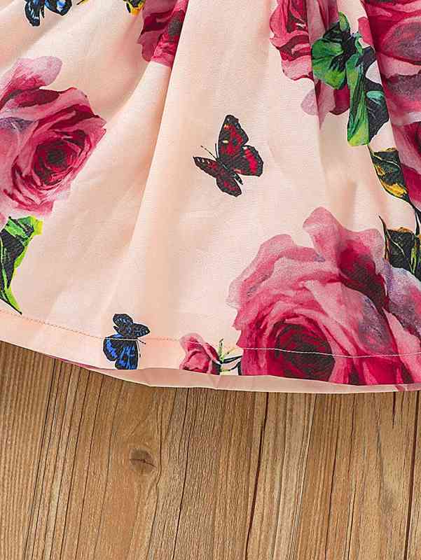Baby Floral Schiffy Trim Bow Front Dress With Headband SHE