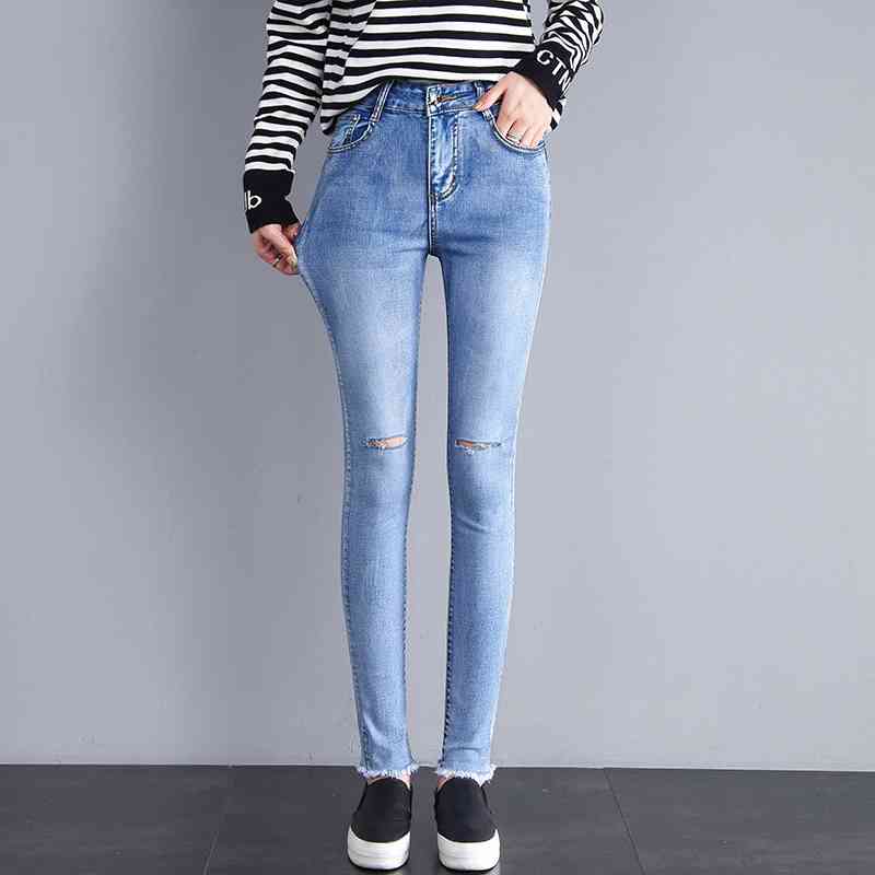 Jeans Woman Stretch Skinny With High Waist Women Washed Denim Ladies Elastic Pencil Pants 210515