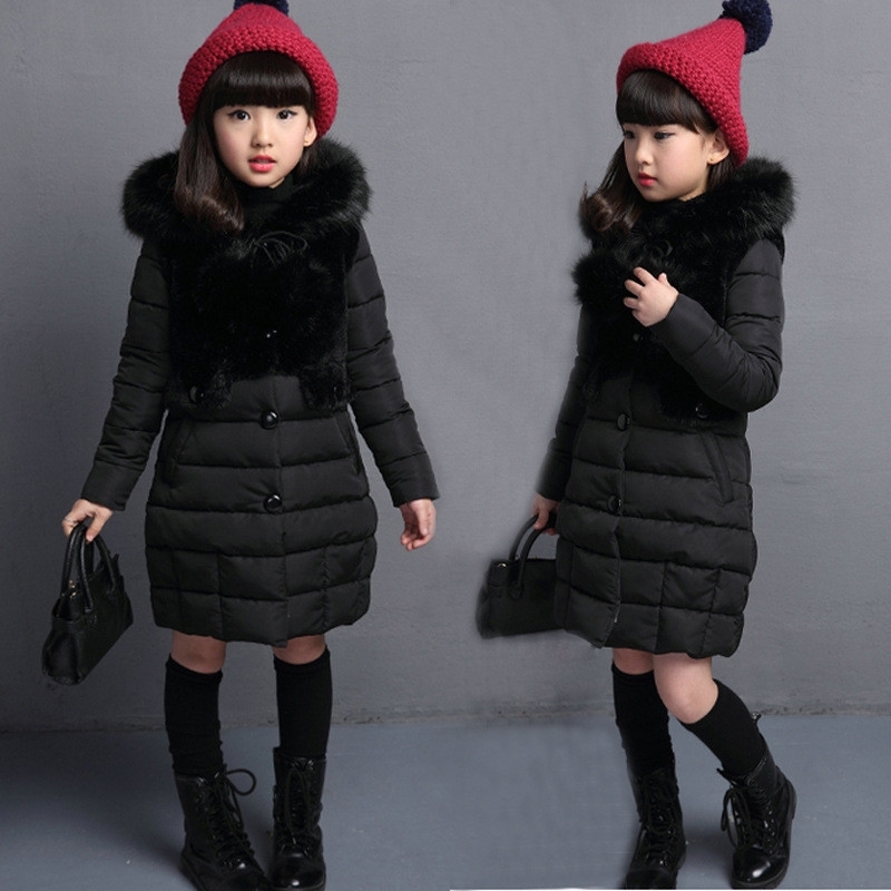 Winter Girls Jackets Fashion Fur Collar Kid's Outerwear Coat Clothes Long Toddler Children Down Parkas 210508