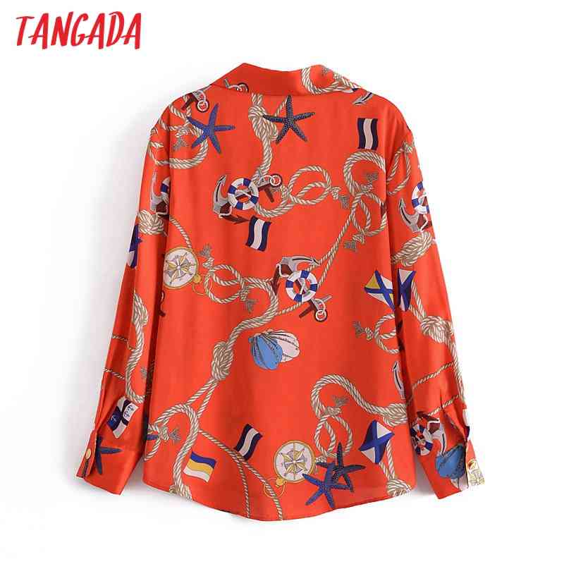Women Retro Print Chiffon Shirt Blouse Long Sleeve Chic High Street Female Tops JE15 210416